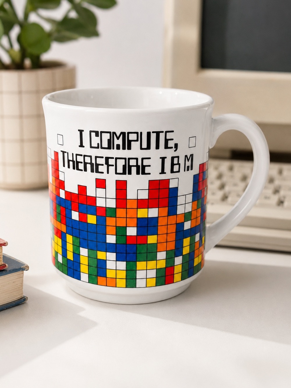 Vintage “I Compute, Therefore IBM” Novelty Mug 80s Recycled Paper Products Japan